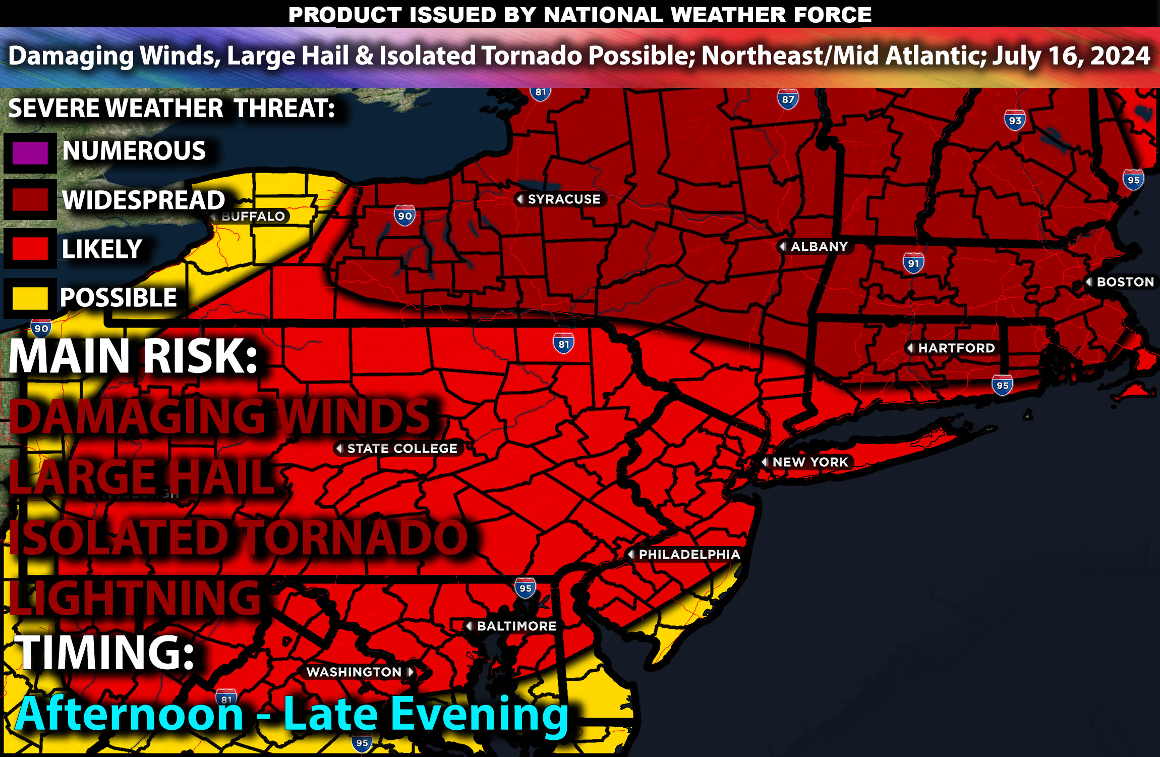 Damaging Winds, Large Hail & Isolated Tornadoes Possible; Northeast/Mid Atlantic; July 16, 2024