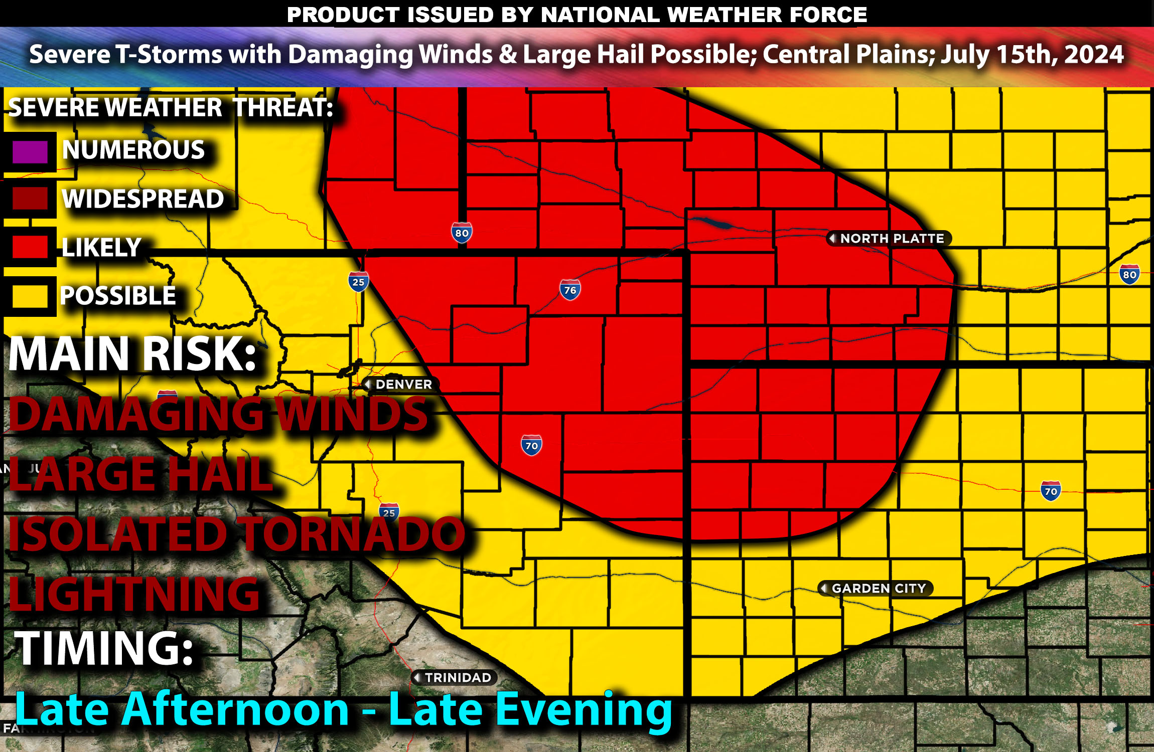 Severe Thunderstorms with Damaging Winds & Large Hail Possible in the Central Plains; July 15th, 2024
